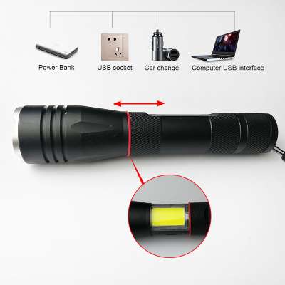 Portable Aluminum 18650 Battery Handheld USB Rechargeable Flashlight LED Camping Lamp Torch Light Adjustable Tactical Flashlight